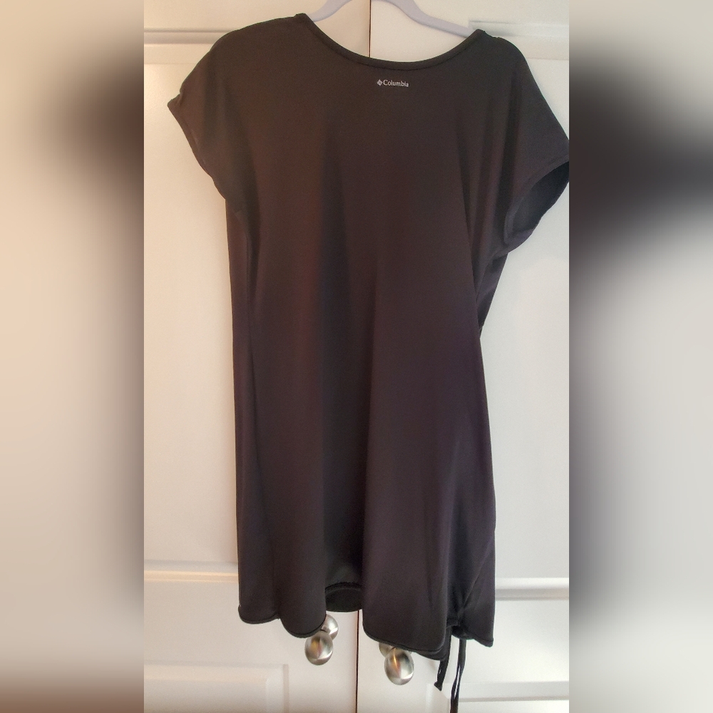 Columbia Black Midi Cap Sleeve Wrap Around Dress